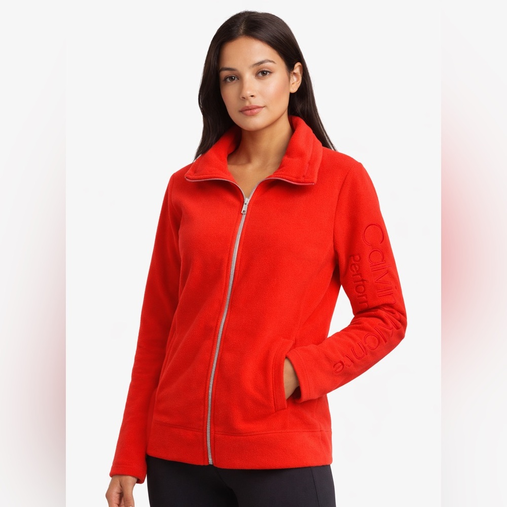 Calvin Klein Performance Red/Orange Fleece Zip-Up Jacket Size L/G